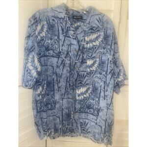 Puritan Men's Hawaiian Blue Shirt Button Front Short Sleeves 100% Rayon Large